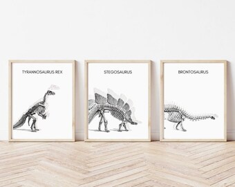 Dinosaur Bones Set of 3, Available in English, Spanish, and French, Dino Fossil, Dinosaur Decor, Dinosaur Wall Art, Kids Room, Nursery Art