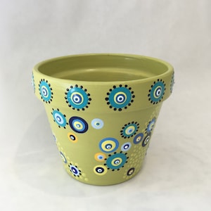 Gestileerd, Dot Art, Handgeschilderd, Terracotta Pot, Kleipot, Gestippeld, One of a Kind, Uniek, Kleurrijk, Planter, Coördinerende blanco notitiekaart