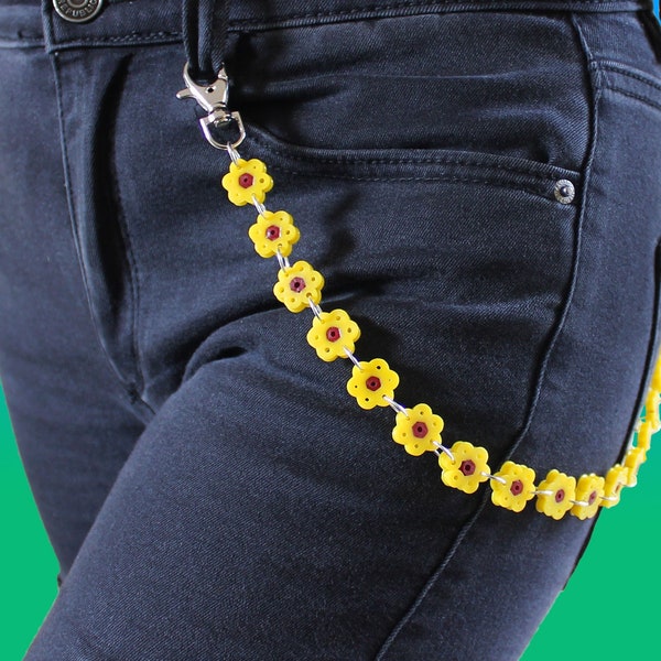 Jolie ceinture tournesol, chaîne ceinture hama, chaîne de pantalon, chaîne fleur hama, ceinture fleur perles perler, ceinture florale, année 2000