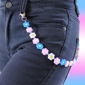 Transgender Flag Belt Chain 2024 Set Pride decorative pants chain & Pride earrings, jeans flower chain, transgender accessories set