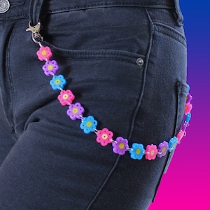 Bisexual Pride Pants Chain & Earrings Set: Handmade Hama Flower Jewelry