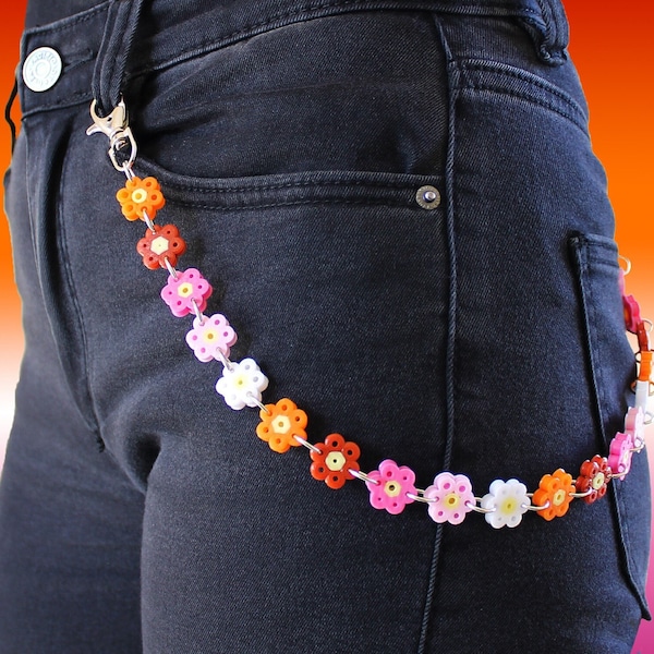 Set lesbian pants chain & earrings, Pride 2024 earrings, lesbian accessories set, LGTBQ+ pants chain, jeans flower chain