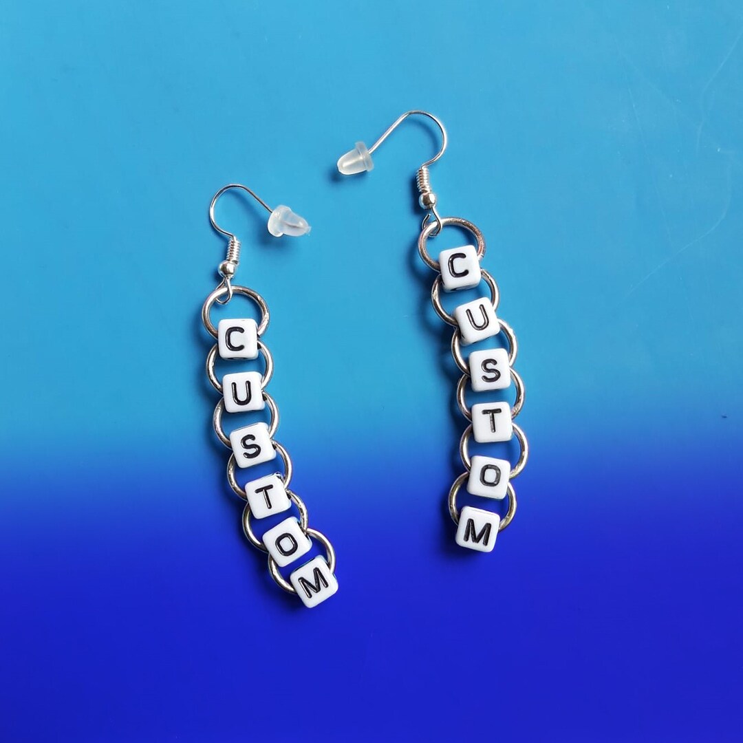 Kpop Beaded Letter Earrings, Custom Kpop Earrings, Custom Letter Hoop