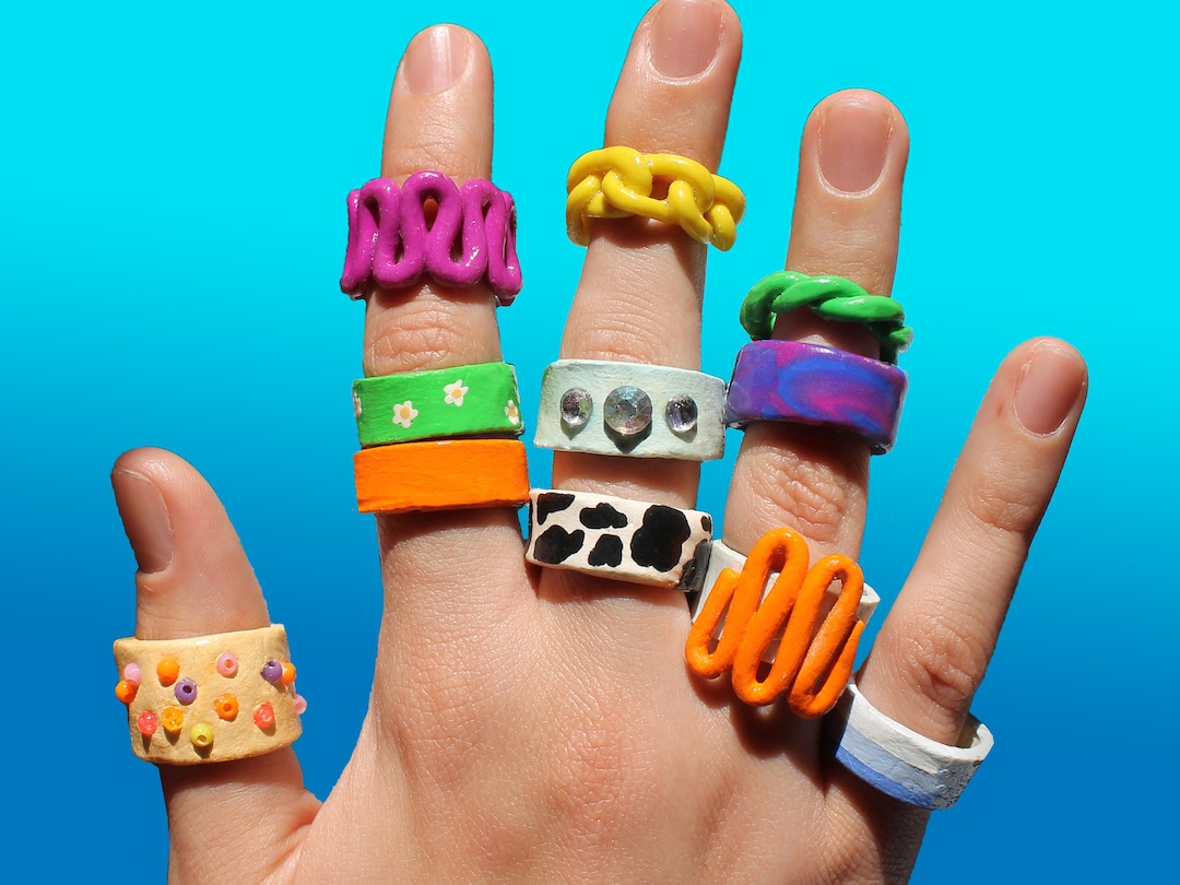 Set Clay Rings Chunky Clay Rings, Polymer Clay Rings, Indie Clay Rings