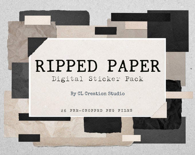 Ripped Paper Digital Sticker Pack Clipart | Digital Decorations for ...