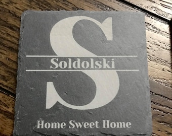 Conjunto de 4 porta-copos de ardósia personalizados, porta-copos gravados, presentes de casamento, inauguração de casa, aniversário, porta-copos personalizados, porta-copos para bebidas