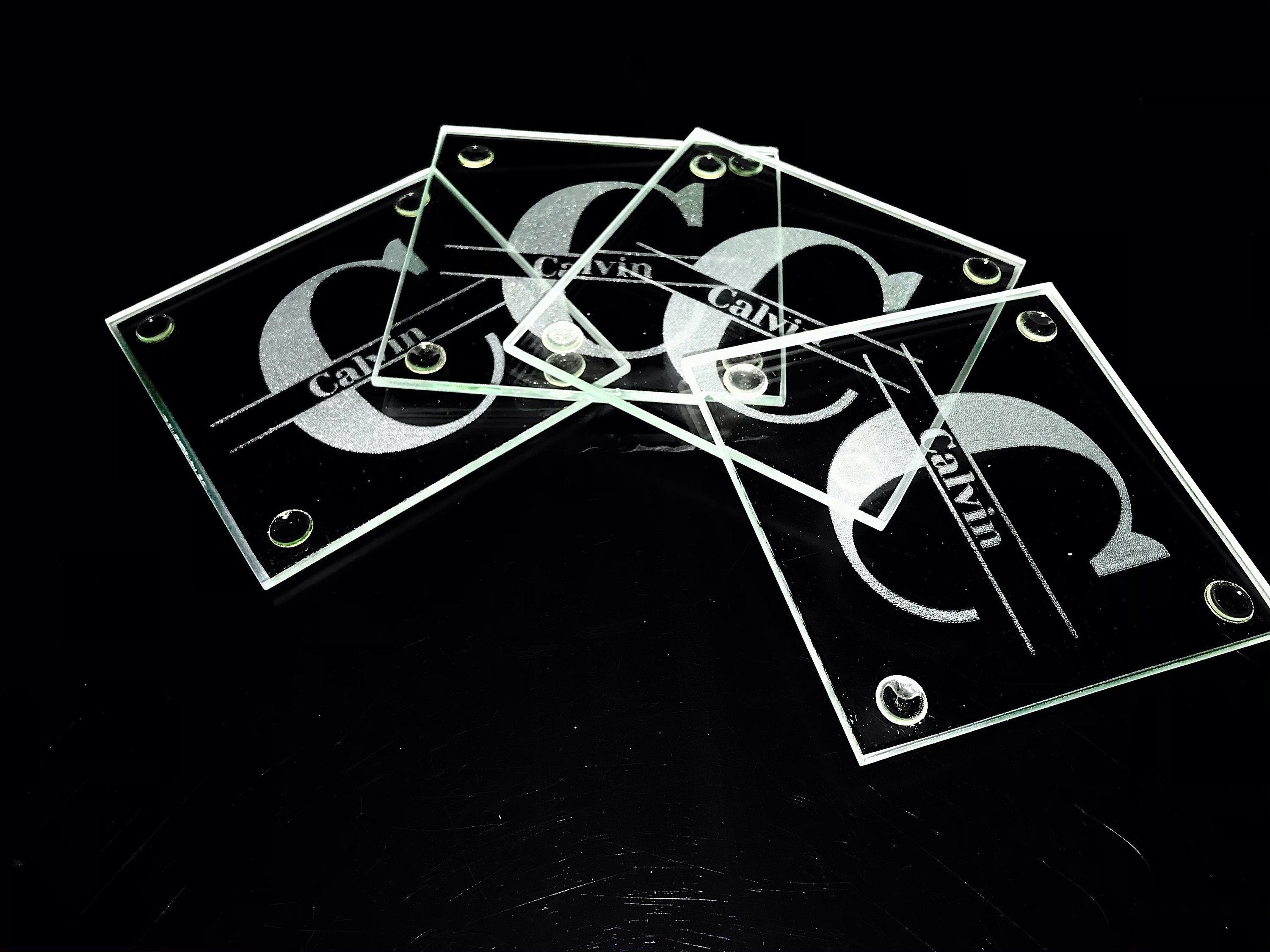 Personalized Glass Coasters Set of 4, Engraved Coasters, Custom