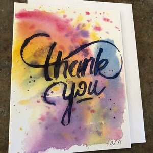 Dankeskarte: Regenbogen Ombré Abstrakte Handgemalte Aquarell Grußkarte