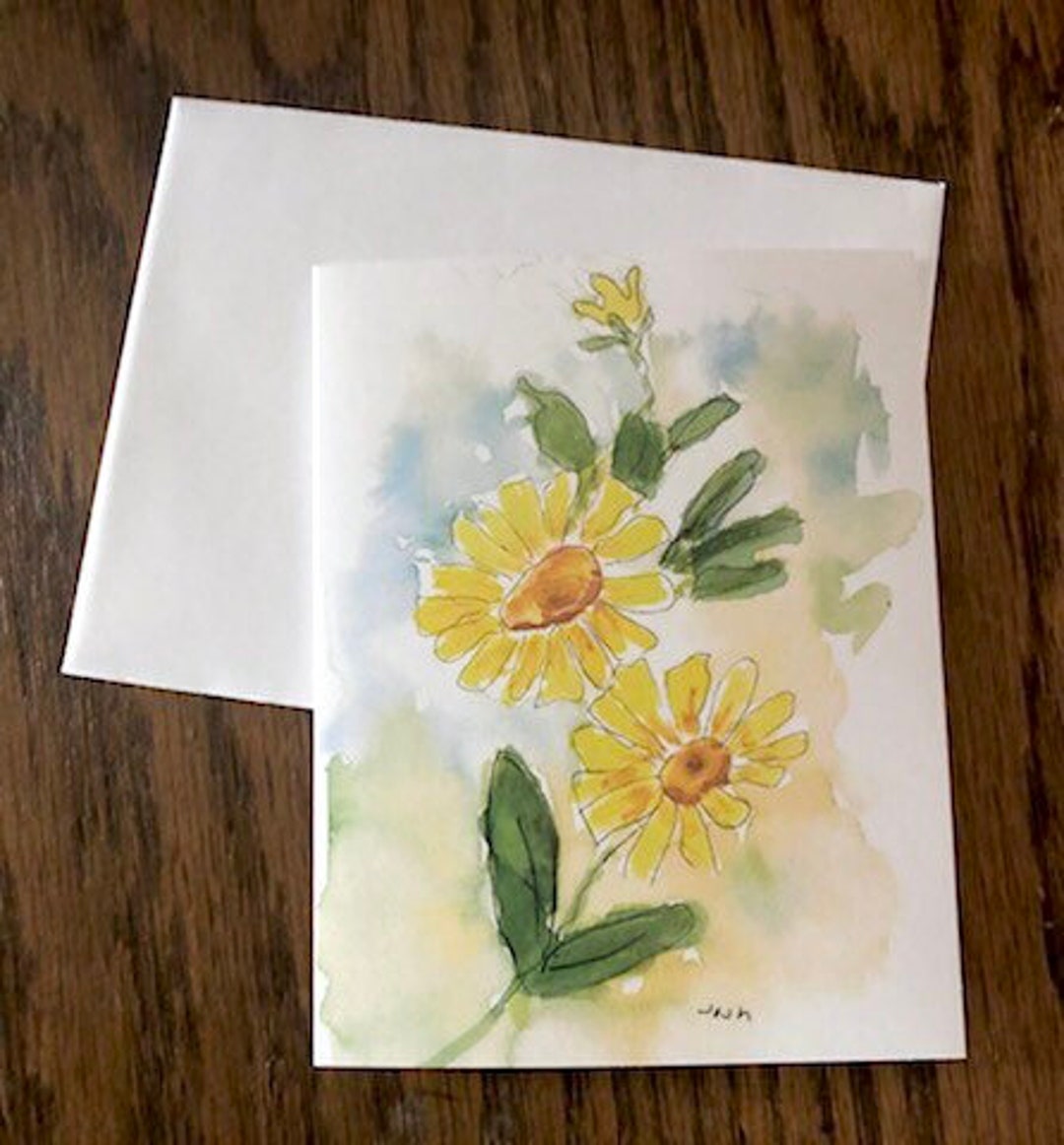 Yellow Flowers Birthday Card : Hand Painted Watercolor Greeting Card - Etsy
