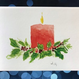 Tarjeta navideña con velas: tarjeta de felicitación pintada a mano con acuarela