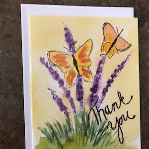 Carte de remerciement : Carte de voeux aquarelle peinte à la main de fleurs de papillon