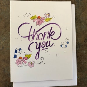 Carte de remerciement : carte de voeux florale aquarelle peinte à la main