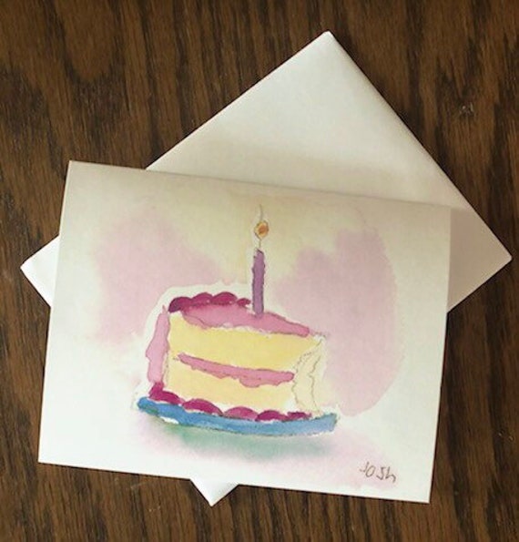 Happy Birthday Card : Hand Painted Watercolor Slice of - Etsy