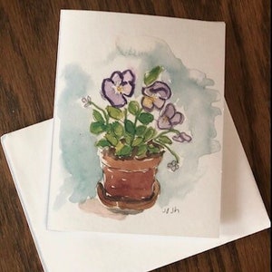 Stiefmütterchen Geburtstagskarte: Handgemalte Blumen Aquarell Grußkarte