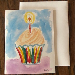Happy Birthday Cupcake Karte: Handgemalte Aquarell Grußkarte