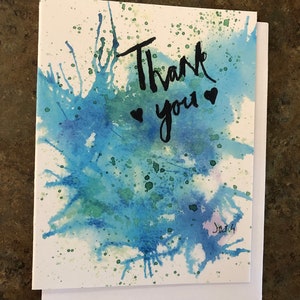 Carte de remerciement : Carte de voeux aquarelle peinte à la main abstraite Blue Splat