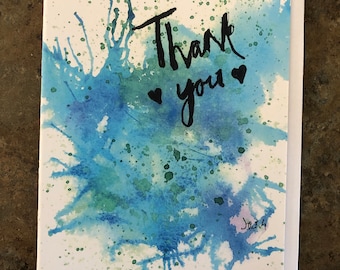 Thank You Card : Butterfly Flowers Hand Painted Watercolor Greeting ...