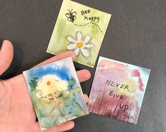 Set of Three Inspirational Message Fridge Magnets | Watercolor Nature Painting | Encouraging and Creative Gift
