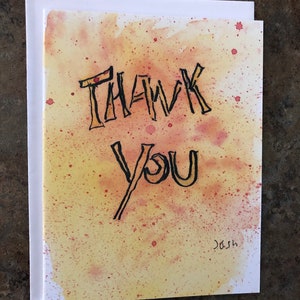 Dankeskarte: Gelber Splatter Abstrakte Handgemalte Aquarell Grußkarte