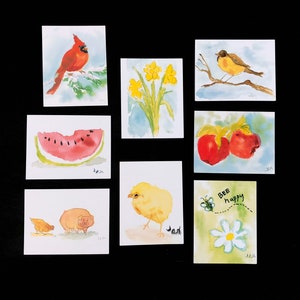Cartes de vie à la ferme avec intérieurs vierges : ensemble en vrac de huit cartes aquarelles polyvalentes