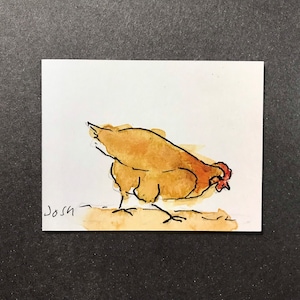 鶏の冷蔵庫用マグネット | 農場の田舎の風景画の水彩画