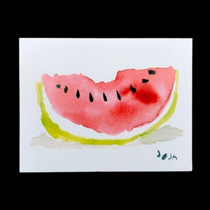 Carte de voeux pastèque : Carte de voeux aquarelle estivale polyvalente peinte à la main