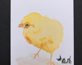 Aquarelle avec poussin : carte de voeux polyvalente peinte à la main