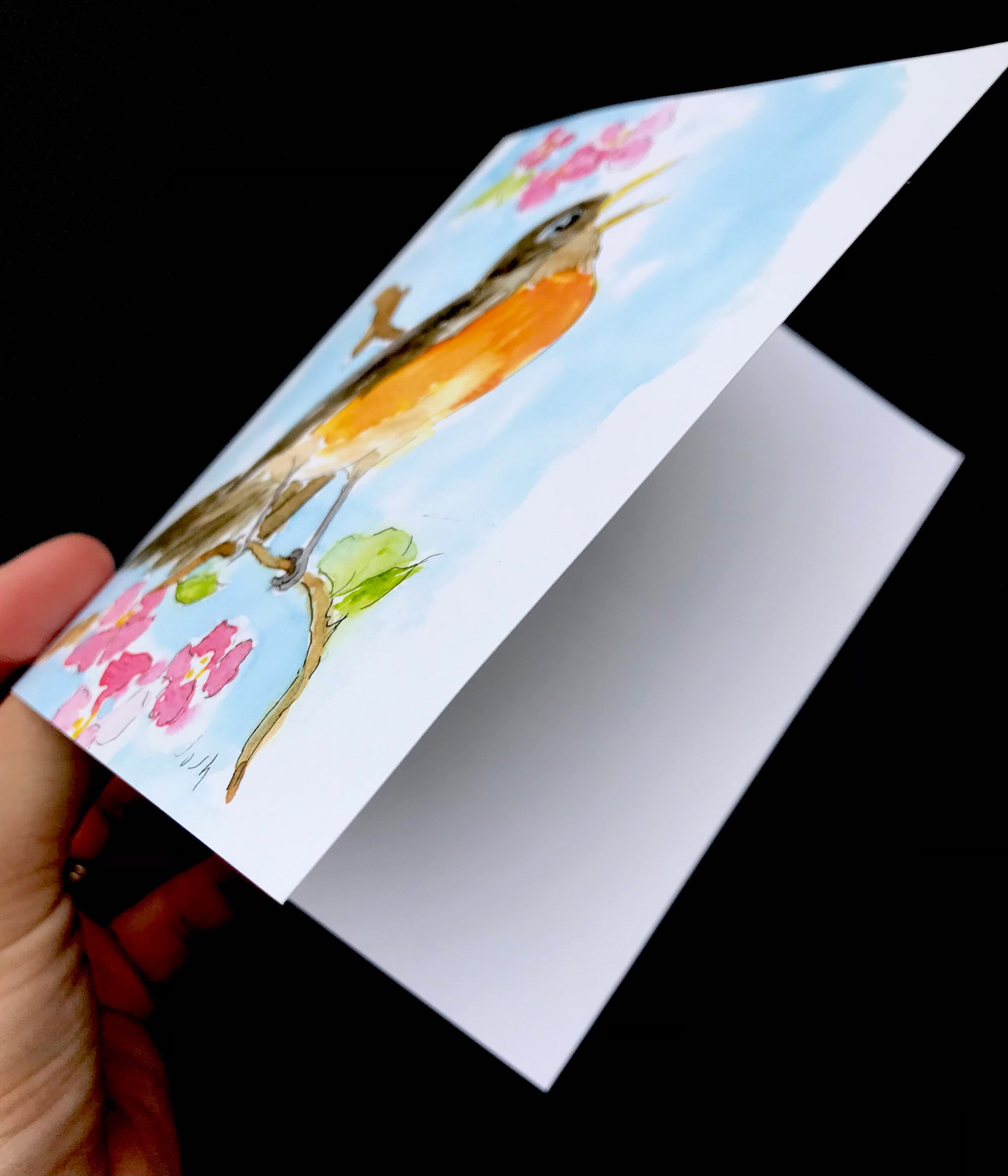 Hand Painted Robin Card: Floral Watercolor Greeting Card - Etsy