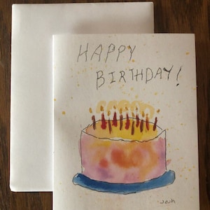 Happy Birthday Kuchen Karte: Handgemalte Aquarell Grußkarte