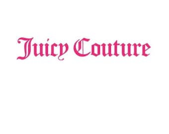 May include: The text Juicy Couture is written in a bright pink, stylized gothic font against a plain white background. The letters are bold and clearly legible, forming the brand name in a consistent, decorative typeface across the entire image.