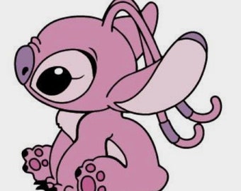 May include: A light pink cartoon character with large eyes, long ears, and a small nose. The character is sitting down, featuring dark purple accents on the ears and nose, with black claws on the feet and hands, rendered in a clean, flat graphic style.
