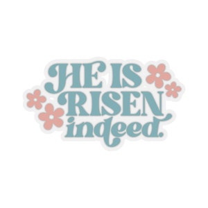 Sticker chrétien Jésus, il est ressuscité, floral bleu pinte