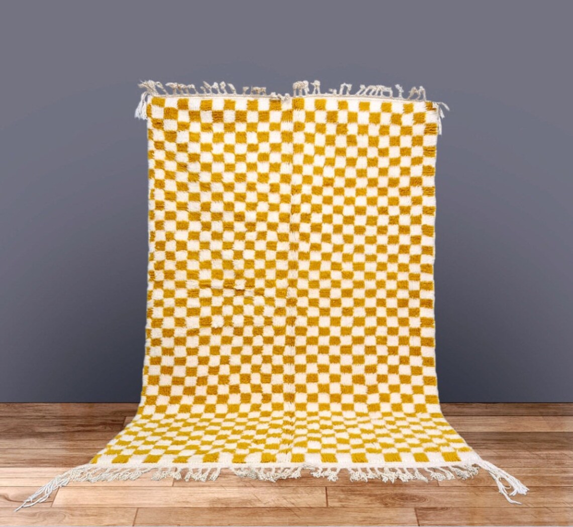 Checkered rug yellow multicolor rug with orange checkered Etsy