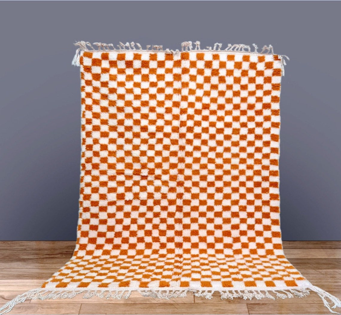 Checkered rug yellow multicolor rug with orange checkered Etsy