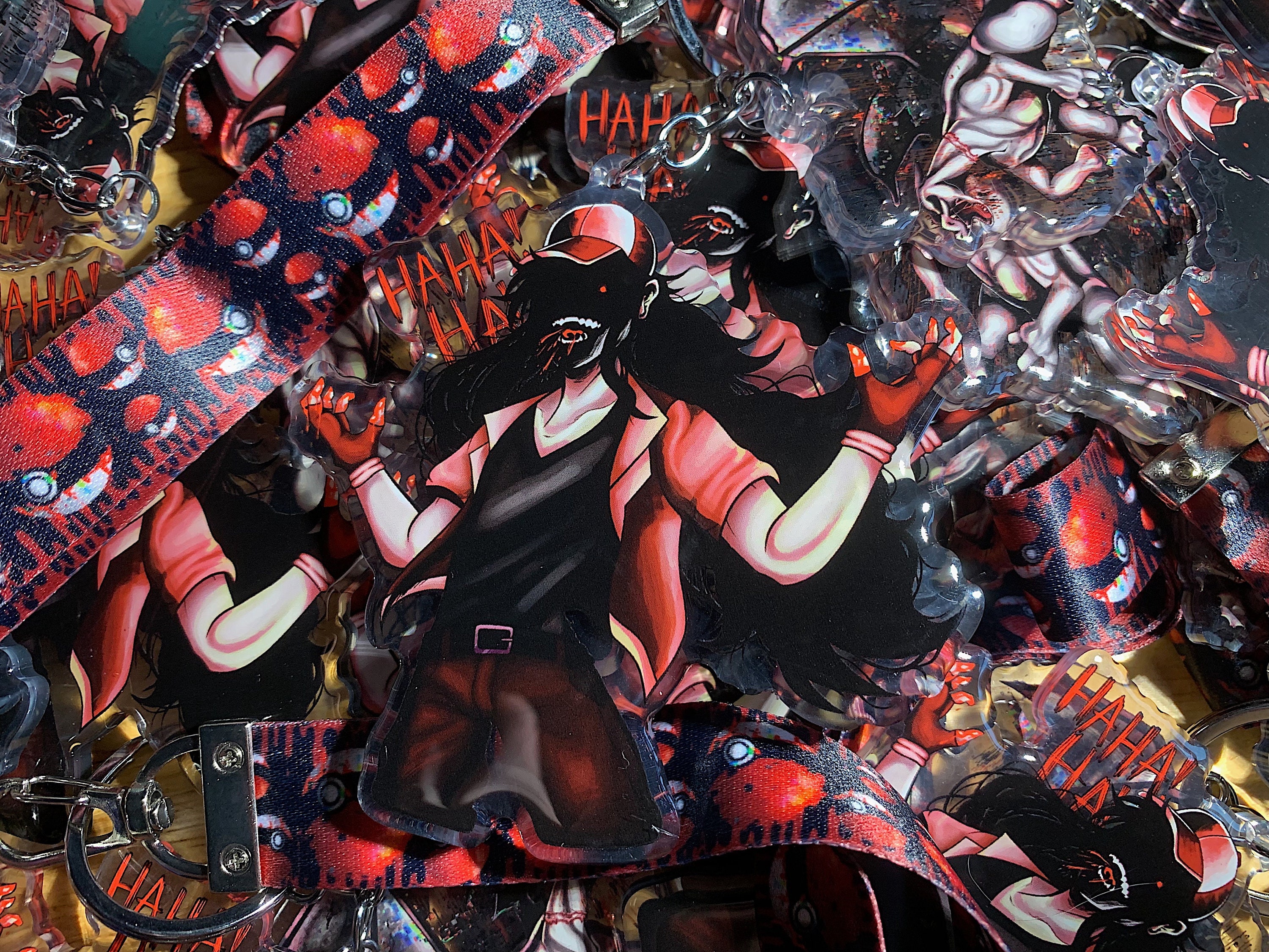 Creepypasta — Strangled Red Acrylic Charm(s) w/ Lanyard