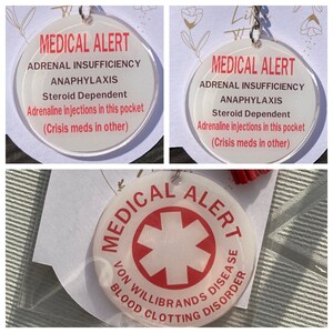 Medical Alert Keyring, Medical awareness token, Acrylic disc, resin coated