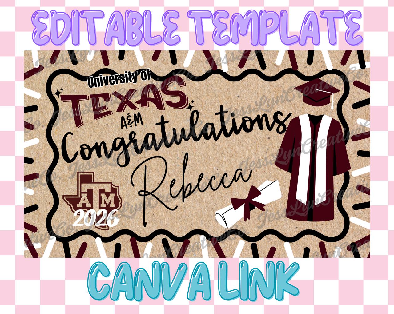 Aggie Graduate Banner Template - Etsy