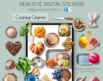 Digital Recipe Stickers | Cooking Charms | Realistic Cooking, Food PNGs for Planner, Journal | Kitchen & Meal Decoration, Goodnotes, Noteful
