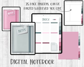 Digitales Notizbuch / Hochformat / 8 Tabs / 8 Cover Optionen / Goodnotes / Noteshelf / + Vorlagen / Dotted / Liniert / Karo / Cornell