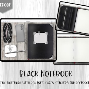 Black Notebook / Realistic Digital Notebook / + Desktop Accessories / + 500 Stickers / Noteshelf, Goodnotes, Android, Zoomnotes