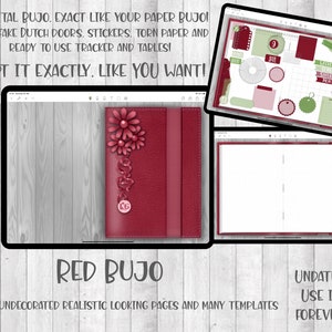 Red Bujo / Digital journal / undated / + matching stickers / Precropped pngs / + Dutch Doors / Goodnotes, Noteshelf, Android