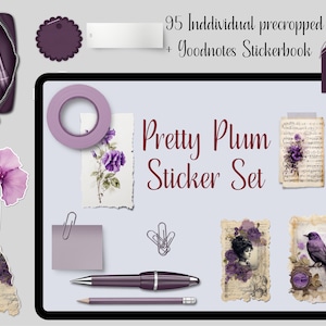 Pretty Plum / Digital Sticker / Realistic Dashboard Sticker / for digital planners / precropped pngs + Goodnotes Stickerbook