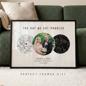 Personalised Wedding Day Map Print | Day We Got Married Anniversary Gift for Couples | Framed or Unframed Wedding Venue Wall Art