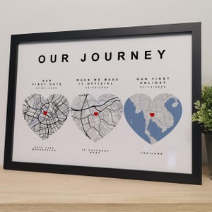 Cadeau personnalisé imprimé carte Our Journey pour couple | Papier personnalisé cadeau d'anniversaire de mariage pour elle et lui | Notre premier rendez-vous | Où nous nous sommes rencontrés