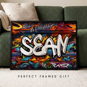 Personalised Name Graffiti Wall Art Print, Colourful Kids Room Decor, Boys Girls Childrens Bedroom Framed Print, Urban Street Art