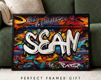 Personalisierte Name Graffiti Wand Kunst Druck, Bunte Kinderzimmer Dekor, Jungen Mädchen Kinder Schlafzimmer gerahmter Druck, Urban Street Art