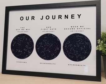 Custom Journey Constellation Print | Personalised Wedding Night Sky Prints | Romantic Gifts For Him and Her | Paper Anniversary