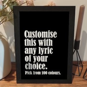Crea una stampa con il testo di una canzone / un poster musicale / un'arte murale personalizzata / tipografica / un testo di una canzone per matrimonio / una canzone per il primo ballo / una decorazione murale con una canzone