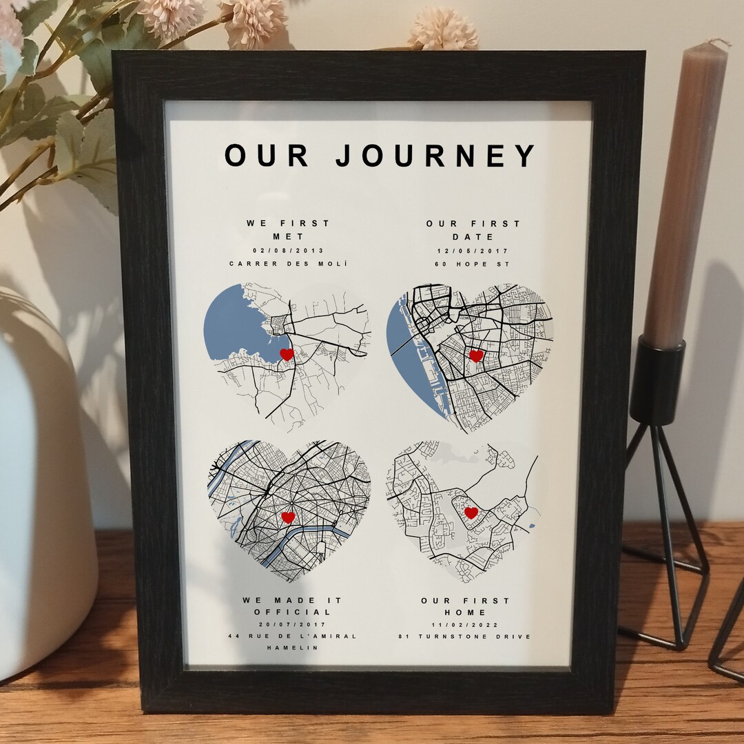 Personalised Journey Map Print | Custom Paper Anniversary Poster ...