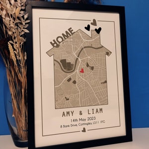 Stampa personalizzata della nostra nuova mappa casa / Regalo personalizzato per l'anniversario della prima casa / Stampa casa è dove si trova il cuore / Arte da parete della nuova casa per coppie